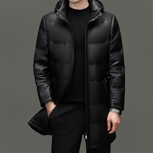 BG5609冬季海宁真皮羽绒服男时尚皮衣可脱卸帽绵羊皮外套商务图片