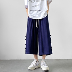 8XL-M新中式亚麻裤男七分裤阔腿裤垂感休闲短裤风棉麻K966P45，男装牛仔裤，电商D206-1