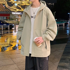 港风二开纯色上衣夹克宽松落肩拼色冲锋衣外套JK838P75，男装夹克，星座1204-3