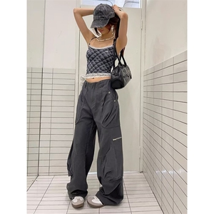 美式复古设计多口袋工装裤男女新款宽松阔腿弯刀裤秋LXK8101-p83