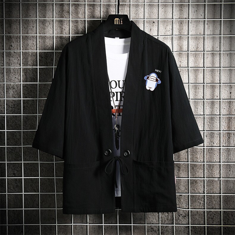 HF59167-P40风汉服男开衫外套七分袖道袍网格挂拍,男装民族服装,电商A040A