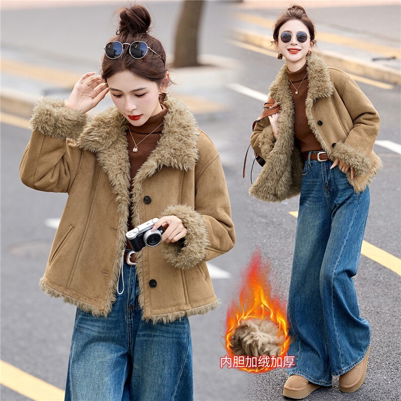 高质感羊羔毛皮毛一体冬季新款外套,女装套装/套裙,伊航服饰