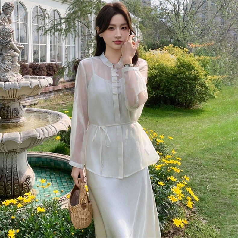 高端时尚套装裙女2026夏季新款洋气宽松系带收腰小衫吊带裙两件套,女装连衣裙,超帛