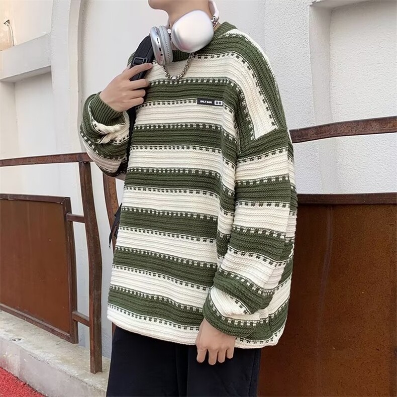 针织衫男条纹韩版潮流痞帅2023秋冬季新款ins毛衣外套MZ096-P39,男装针织衫/毛衣,星座412-3