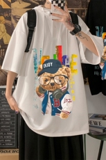 LD54211-P45连帽短袖t恤男大码胖子带帽五分袖中袖海报风，男装T恤，电商A040