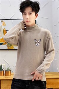 秋冬中领毛衣男套小猫头长袖外套男毛衫打底针织衫高领米M228P35图片