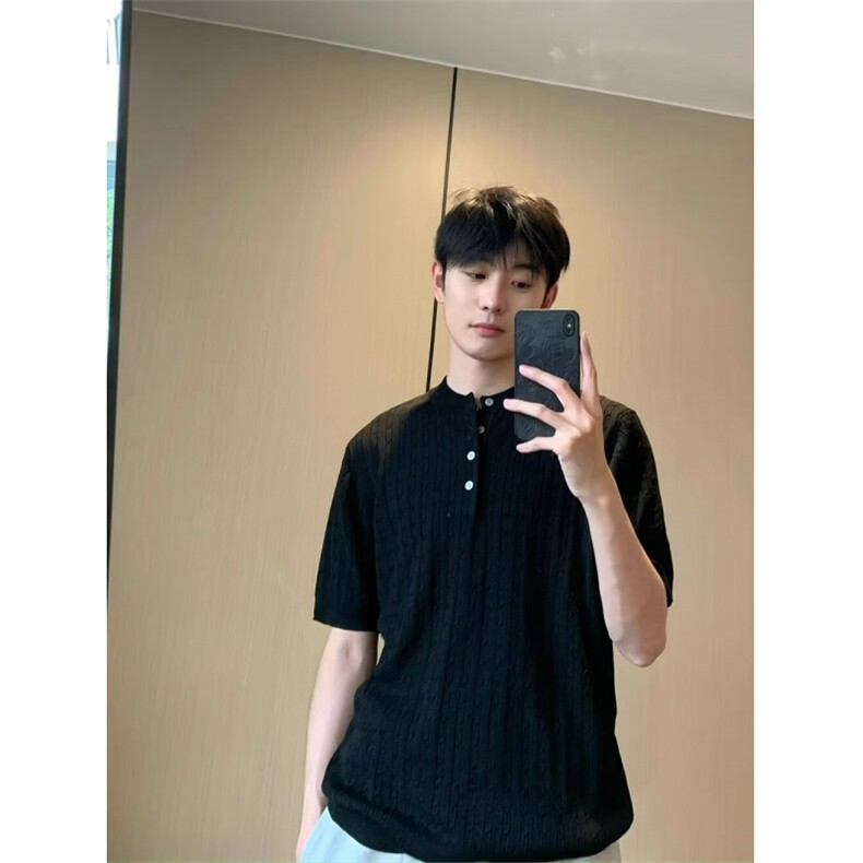 网络图现货男士夏季新款冰丝镂空翻领针织衫T恤男短袖RG58-P55,男装T恤,星座1005-6
