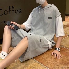 夏季假两件t恤宽松运动短裤两件套港风休闲短袖套装男T864-P35，男装T恤，星座512-2