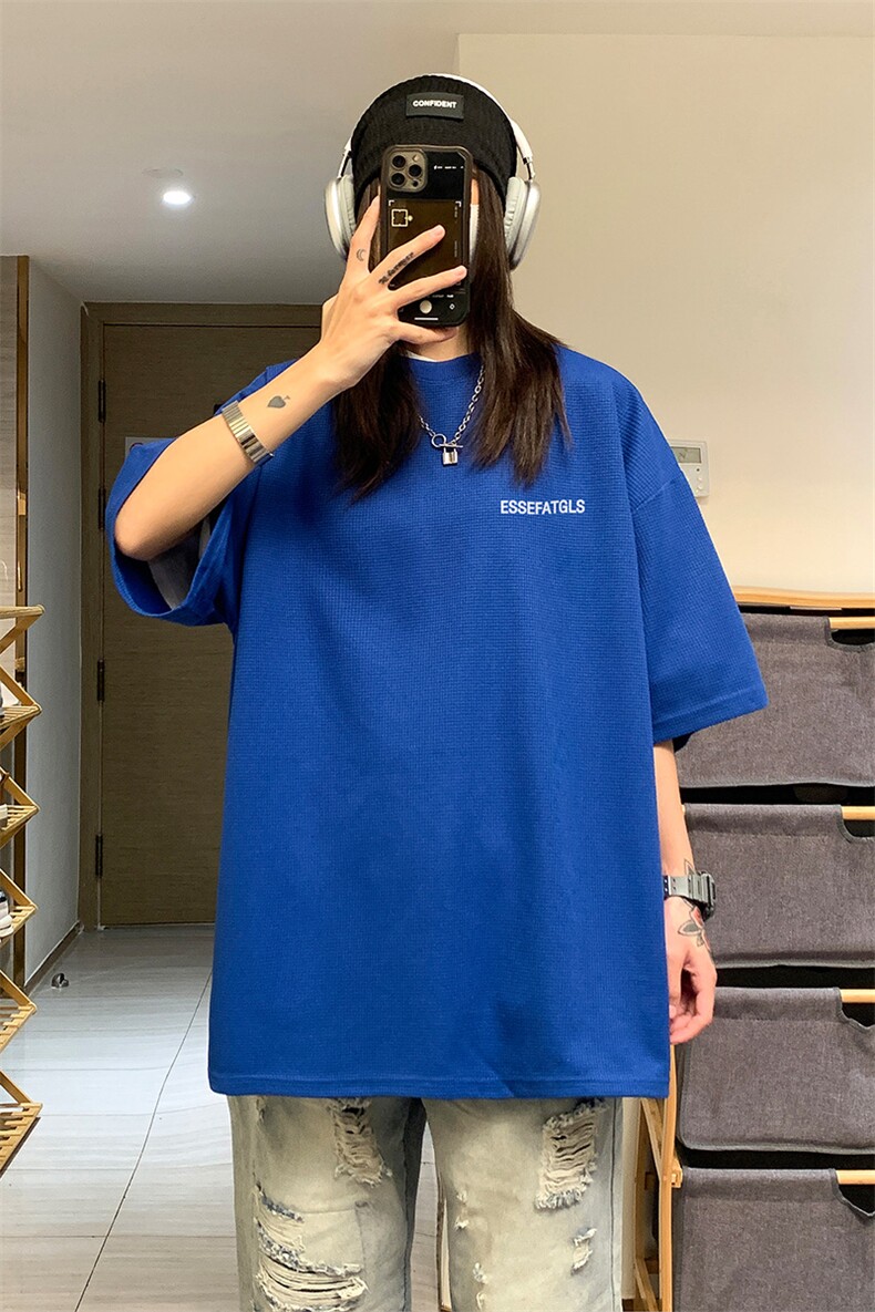 中性2025夏装新款华夫格体恤情侣大码男女宽松ins短袖T恤HK18-P23,男装T恤,电商A233-1