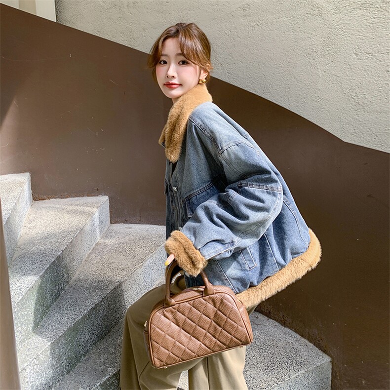 加绒短外套女冬季复古设计感厚棉服高级感羊羔毛上衣6100P190K278,女装短外套,维壹