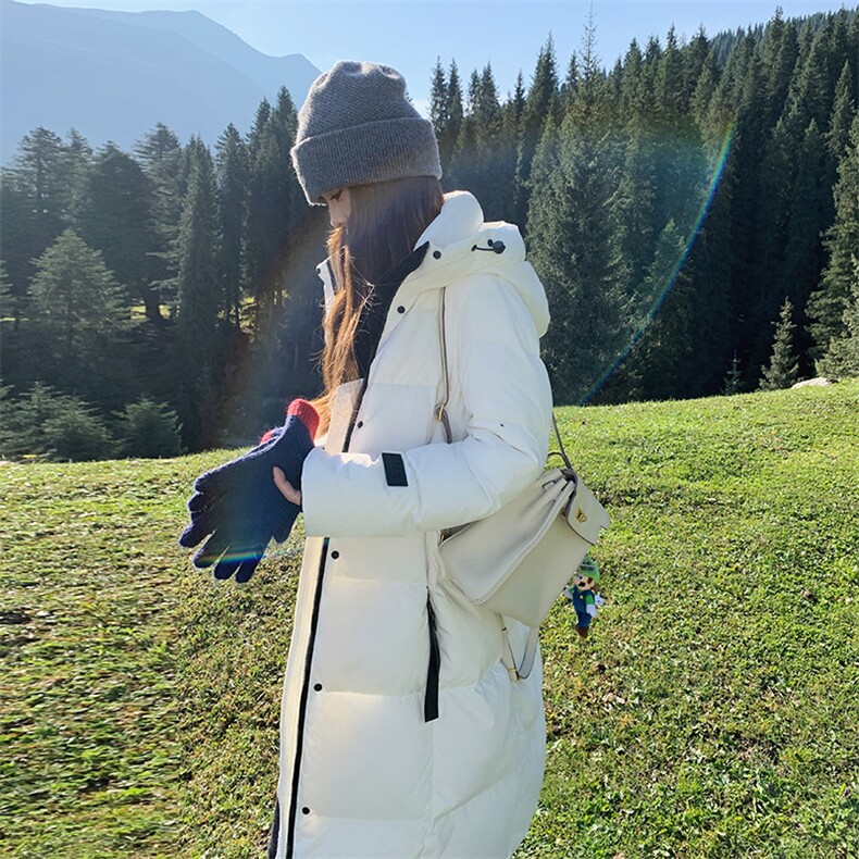 白色超好看羽绒服女冬季2024韩系温柔过膝加厚90白鸭绒外套,女装羽绒服,诺蝶