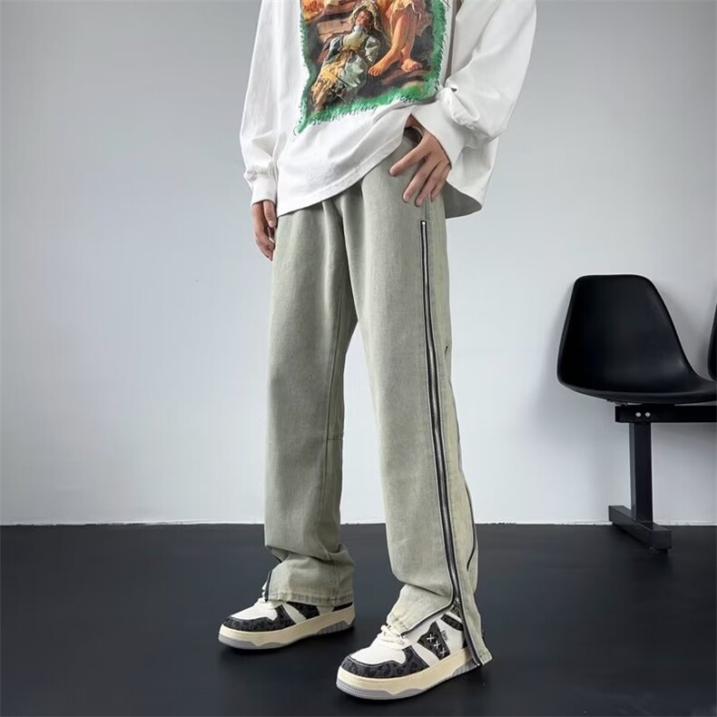 美式高街牛仔裤男韩版潮流侧边拉链开衩2024冬季ins长裤RK961-P53,男装牛仔裤,星座412-2