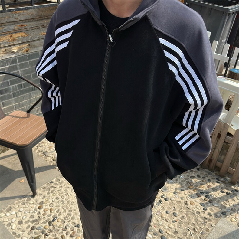 抖音得物高品质重磅26春装美式高街重磅织带拼接撞色立领卫衣外潮,男装卫衣,电商A443