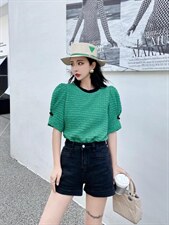 现货夏季新款，百搭小衫圆领上衣时尚休闲，其它，依林彩格