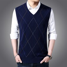 SW1681男式2023年秋冬新款羊毛背心v领商务马甲毛衣休闲针织衫P45，男装针织衫/毛衣，电商B360