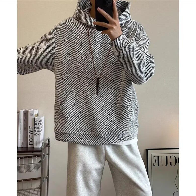 深灰色雪尼尔重磅连帽卫衣男生秋冬季加厚高级感美式复古针织外套,女装短外套,四季星座505