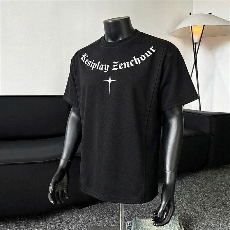 220g拼接解构T恤夏季短袖印花美式半袖t恤男XT63103-TP2039，男装T恤，电商A102