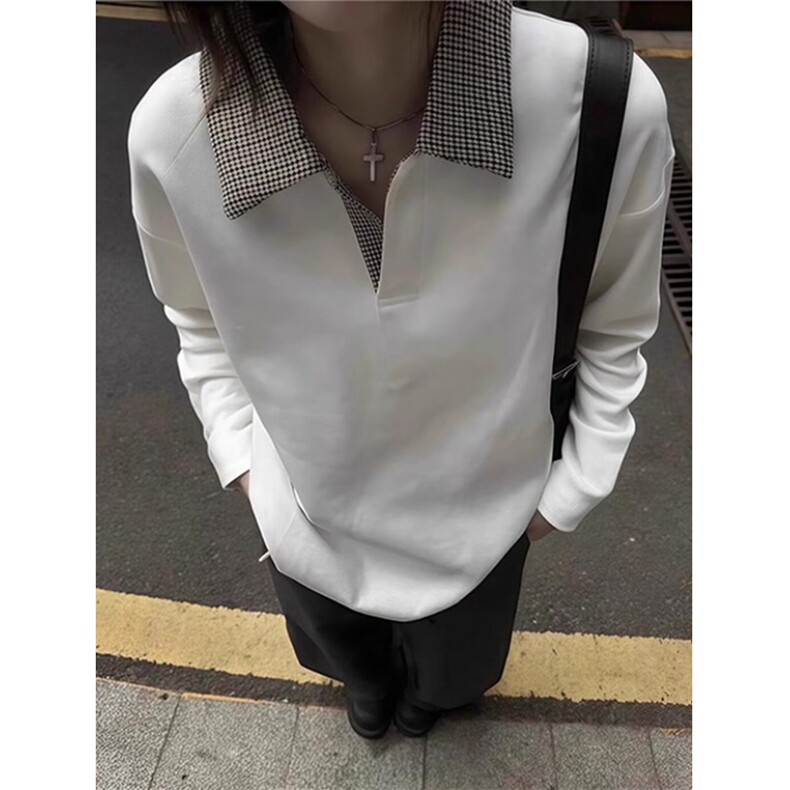 简约格子假两件polo翻领卫衣男款长袖打底衫无帽套头上衣TC01,男装Polo衫,星座1116A（原606A-3）