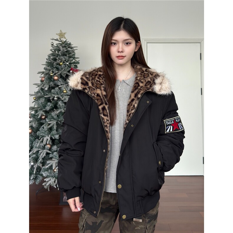 有货DM5036-特批100豹纹毛绒内胆座山雕棉服外套男女图片