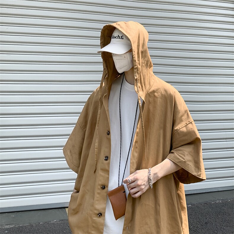 日系衬衫男连帽2023夏季新款ins纯色宽松百搭外套W3241-P35,男装夹克,星座512-2