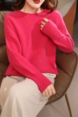 2024秋季新款圆领长袖纯色羊毛套头衫休闲百搭，女装羊毛衫，美雪羊绒