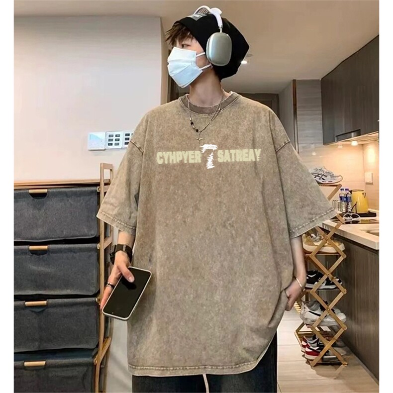 抖音得物供货 240克重磅现货宽松美式纯棉水洗做旧印花T恤ATSX13图片