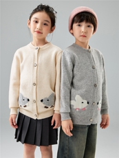 优质100%羊毛针织开衫男女童打底系扣毛衣圆领羊绒兔兔针织外套，童装儿童羊毛衫，初丹羊绒童装