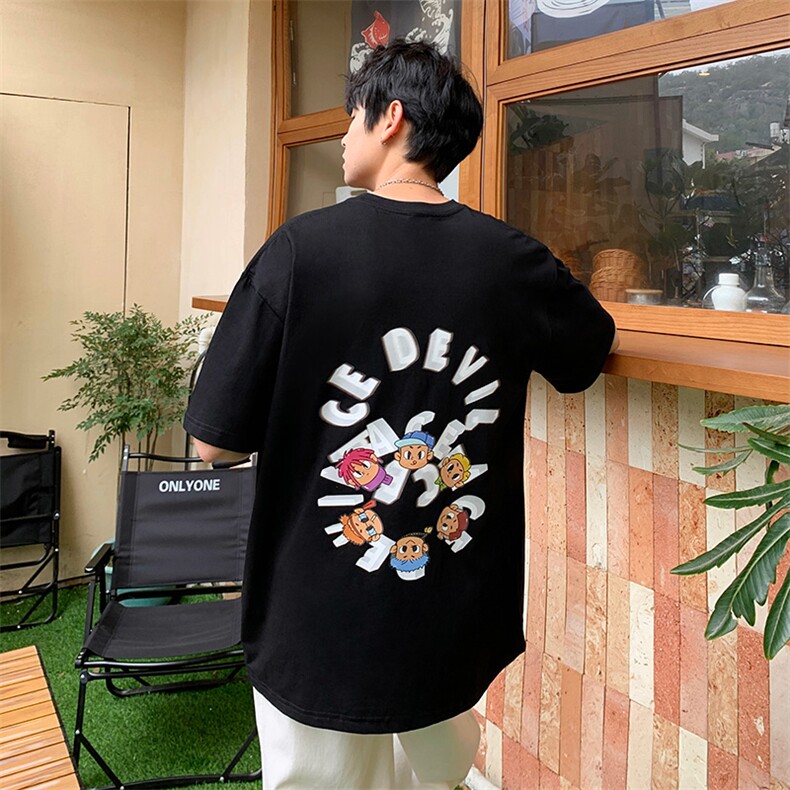2023港风文艺刺绣T恤男春夏宽松潮流五分袖短袖,男装T恤,星座716-4