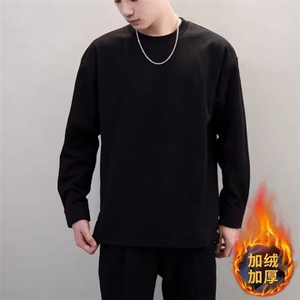 青少年休闲套头宽松型纯色潮圆领长袖小众设计感衬衫袖卫衣燕尾男