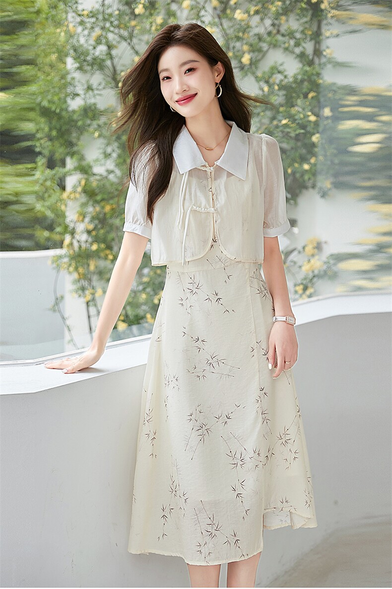 现货！！两件套碎花吊带连衣裙女夏季配盘扣小披肩,女装连衣裙,以桐