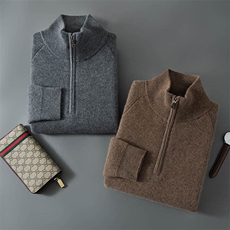 2025年秋季套头羊绒宽松常规半高拉链，男装羊绒套衫，曼云男装羊绒