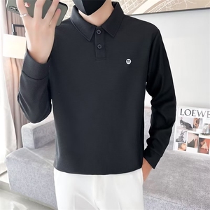 秋季华夫格长袖翻领POLO衫男韩版修身套头纯色打底衫T恤 T550图片