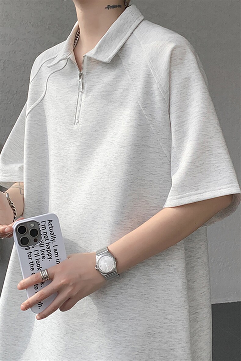 8XL-M半拉链t恤短袖POLO衫男款夏季美式翻领宽松大码半袖DT008P45,男装T恤,电商B312