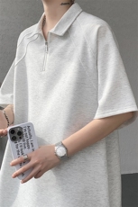 8XL-M半拉链t恤短袖POLO衫男款夏季美式翻领宽松大码半袖DT008P45，男装T恤，电商B312