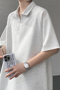 8XL-M半拉链t恤短袖POLO衫男款夏季美式翻领宽松大码半袖DT008P45图片