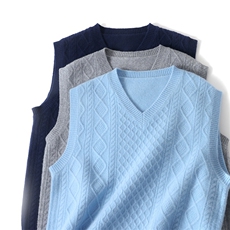 时尚百搭男士V领毛衣背心秋季新款舒适保暖针织马甲简约大气，男装背心/马甲，牧圣羊绒