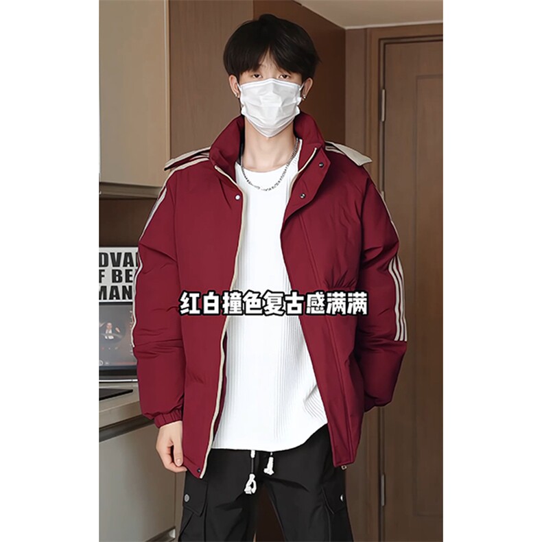 抗寒保暖三条杠拼接连帽棉服男青少年防泼水棉衣M2910特P75控108,男装棉衣,电商A001