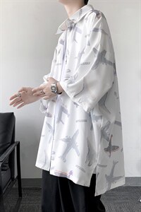 夏季潮流小飞机满印ins衬衫男新款冰丝情侣装 A071-C35-P38图片