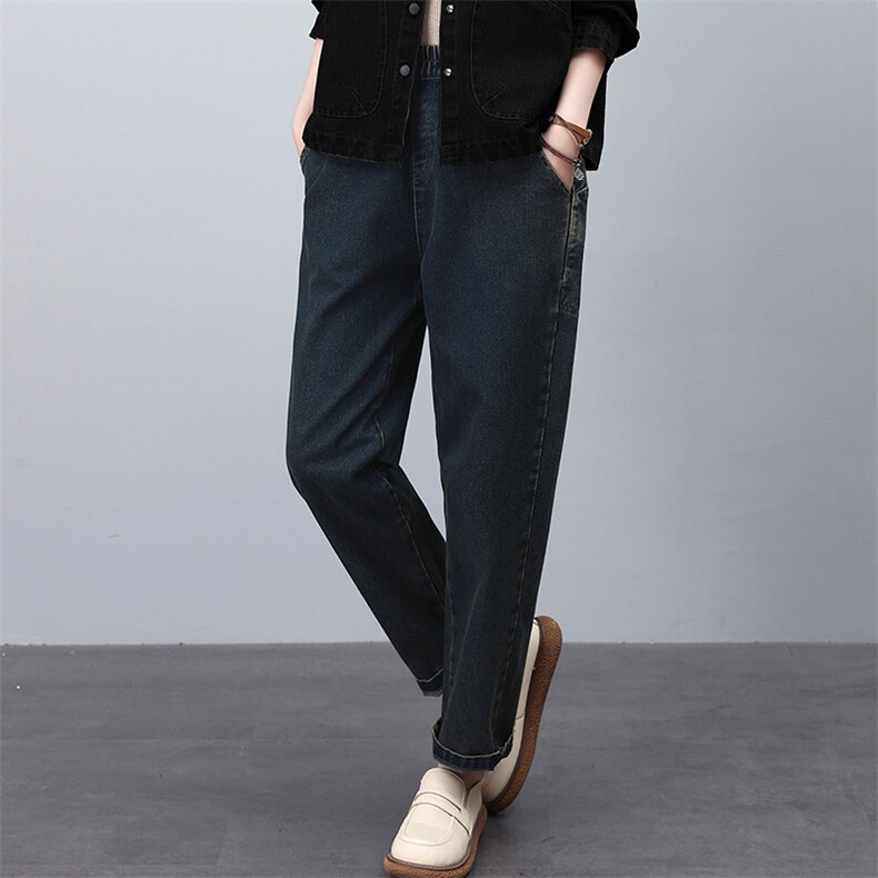 春季新款休闲舒适大口袋牛仔裤宽松显瘦百搭时尚女裤，女装牛仔裤，悦见她