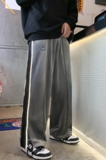 2025春夏新款丝绒发开衩拼接直筒裤休闲裤黑GK67-P55，男装休闲裤，电商B277A（原A068）