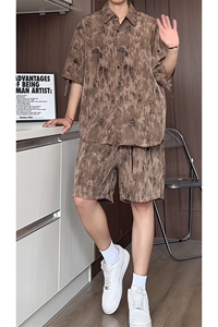 1短袖衬衫男+短裤男套装男聚酯纤维M-5XL大码TZ78717P50控98图片