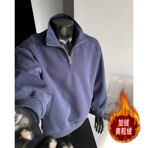 加绒圆领重磅500克拼接卫衣奥粒绒拉链POLO衫外套男RH5316JR-P59