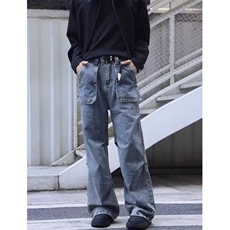 不规则口袋牛仔裤女2025冬季新款宽松街头学生百搭直筒裤NZ819，男装牛仔裤，星座1116A（原606A-3）