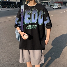 得物抖音40支双纱高品质印花半袖纯棉休闲短袖T恤男女T7222-P40，男装T恤，电商A441-1