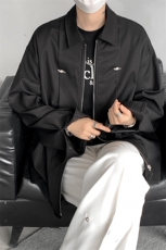 现货小众设计立体压褶金属解构阔款外套衬衫机车美式潮流衬衫P55，男装衬衫，电商B319