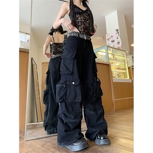 美式工装裤男女新款设计感多口袋高腰宽松直筒休闲裤子LQ400-P75图片