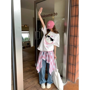 H0620-P35毛巾绣宽松T恤2026新款小猫蛋糕短袖女图片