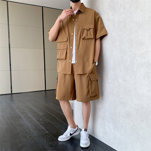 短袖衬衫男新款夏季薄款透气搭配一套短裤宽松翻领衬衣TZ077-P88图片