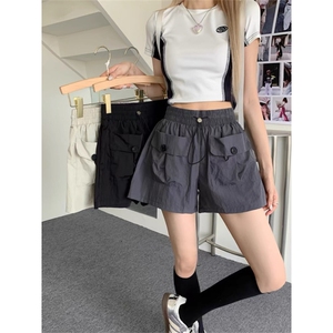 JK2506-p30 辣妹速干工装短裤女夏季大口袋抽绳A字休闲阔腿裤图片