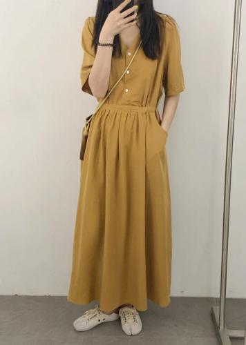 （现货）夏季新款，韩系一排扣后绑带连衣裙,女装连衣裙,小时代